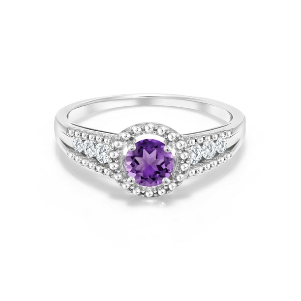 Gem Stone King 1.24 Ct Cushion Purple Amethyst White Created Sapphire 925 Sterling Silver Ring Gem Stone King 1.24 Ct Cushion Purple Amethyst White Created Sapphire 925 Sterling Silver Ring